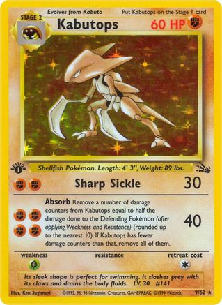 Kabutops (9) 009/62 - 1st Edition Holofoil Fossil - Holo Rare