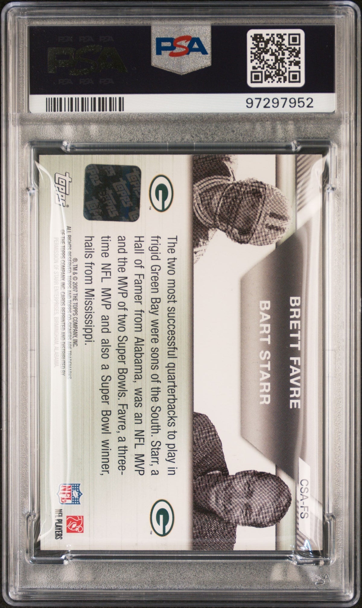 2007 Topps Co-Signers Co-Signers Autographs Bart Starr/Brett Favre #CSAFS PSA 7