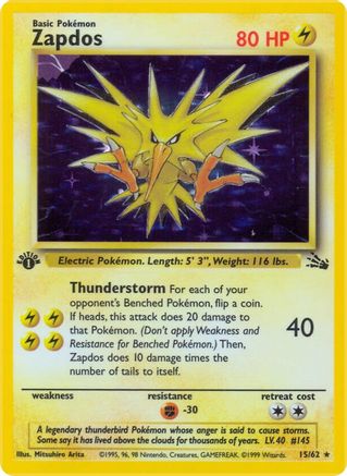 Zapdos (15) 015/62 - 1st Edition Holofoil Fossil - Holo Rare
