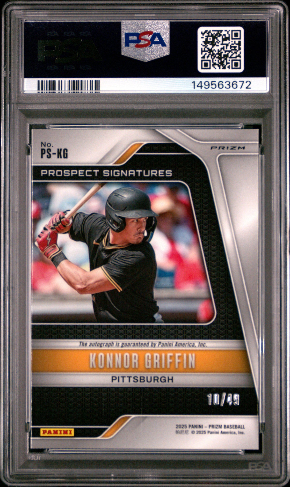Konnor Griffin RC 2025 Panini Prizm Blue Prospect Rookie Auto SP 10/49 PSA 8