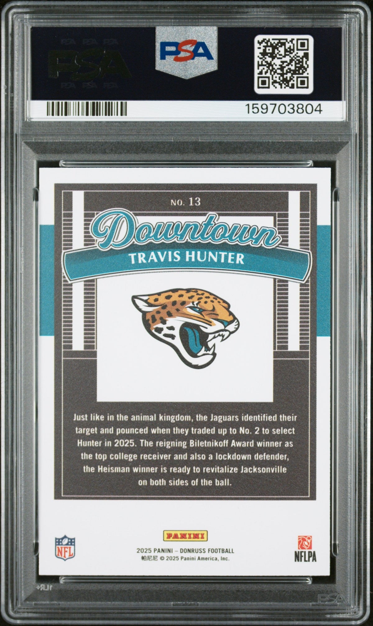 Travis Hunter RC 2025 Donruss Downtown! Rookie SSP #13 PSA 9