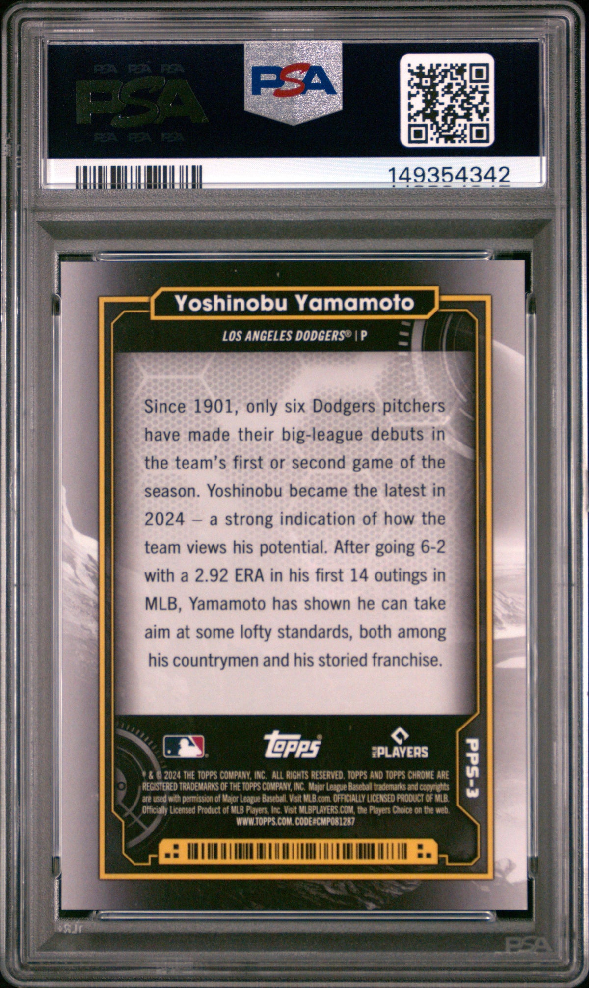 Yoshinobu Yamamoto RC 2024 Topps Cosmic Chrome Planetary Pursuit The Sun Rookie SSP #3 PSA 10