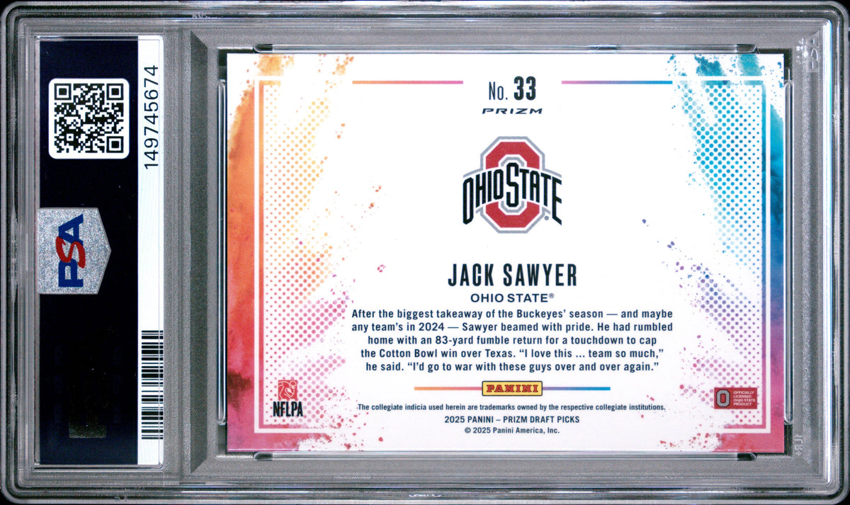 Jack Sawyer 2025 Panini Prizm Draft Picks Black Color Blast #33 PSA 9