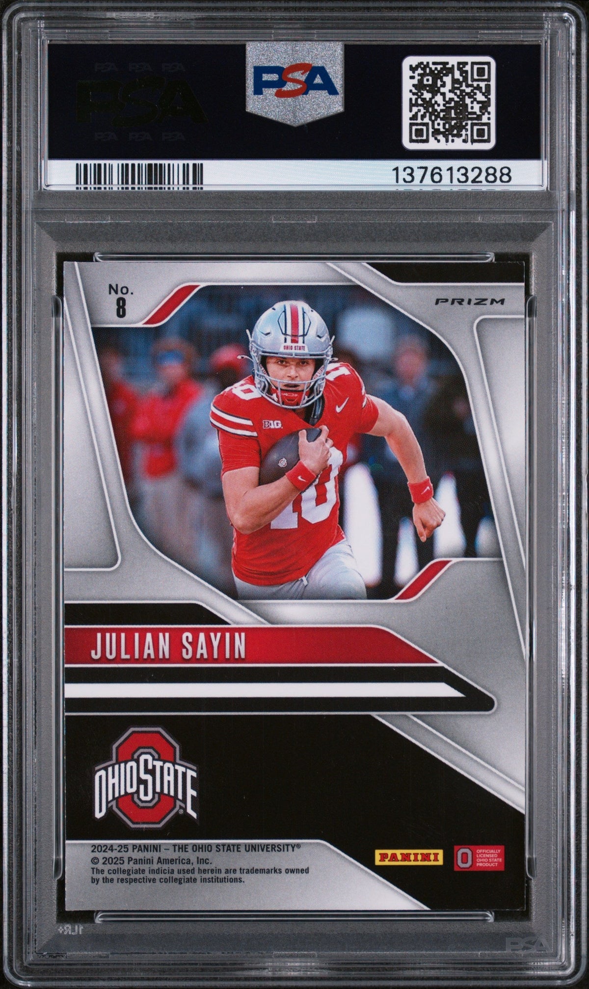 Julian Sayin 2024 Panini The Ohio State University Nil Prizm Prizm-Silver White Sparkles #8 PSA 9