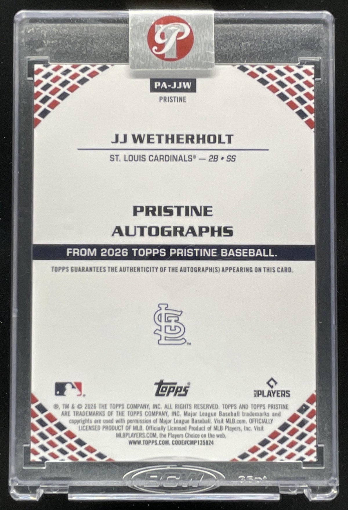 2026 Topps Pristine Blue Pristine #PA-JJW JJ Wetherholt RC Auto /75