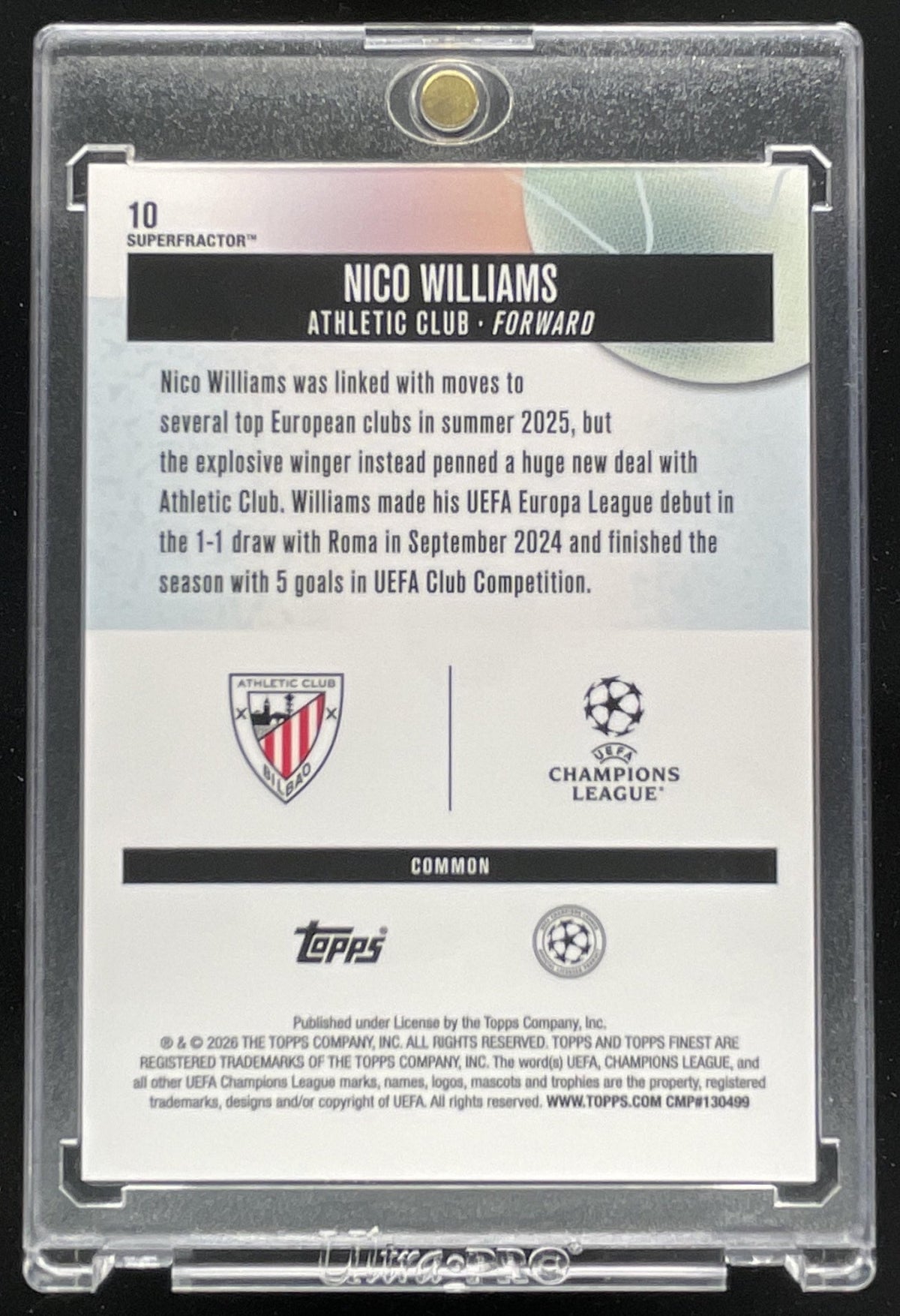 2025 Topps Finest Club Competition Common SuperFractor #10 Nico Williams 1/1