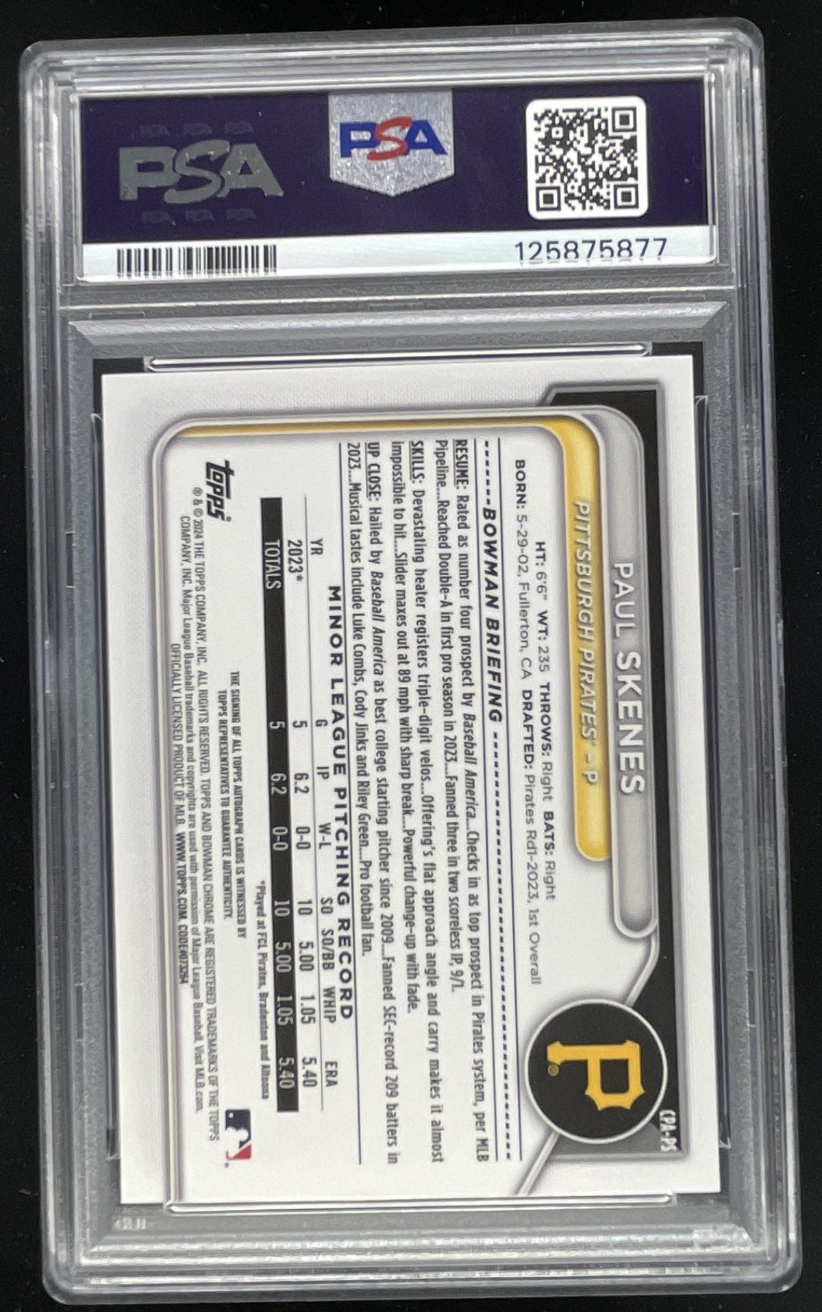 2024 Bowman Chrome Prospect Autographs #CPA-PS Paul Skenes Auto PSA 10