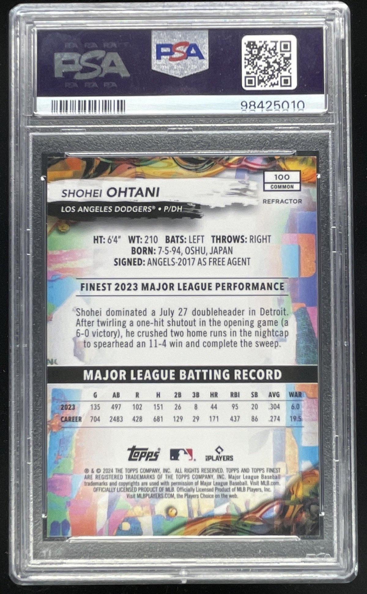 2024 Topps Finest Refractor #100 Shohei Ohtani Common PSA 10