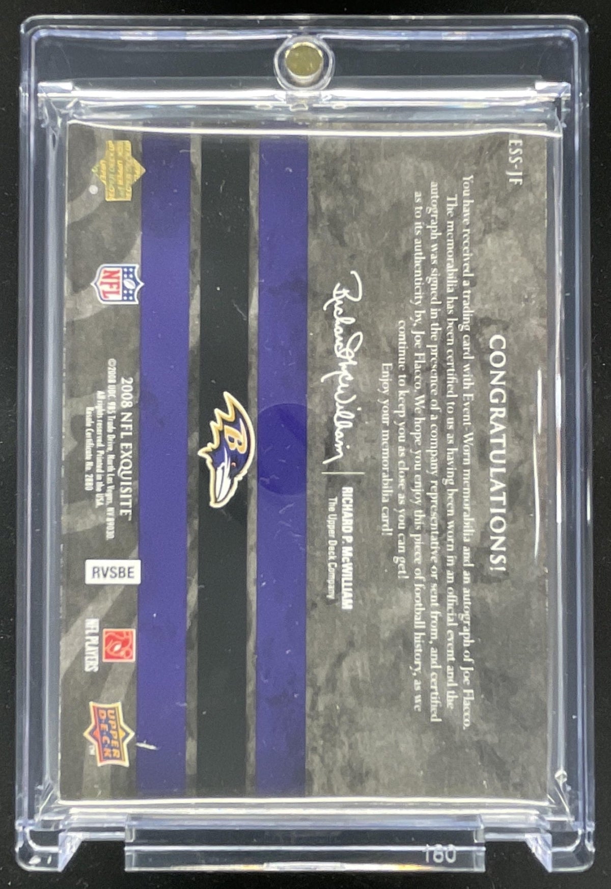 2008 Upper Deck Exquisite Collection Jersey #ESS-JF Joe Flacco RC Auto /25