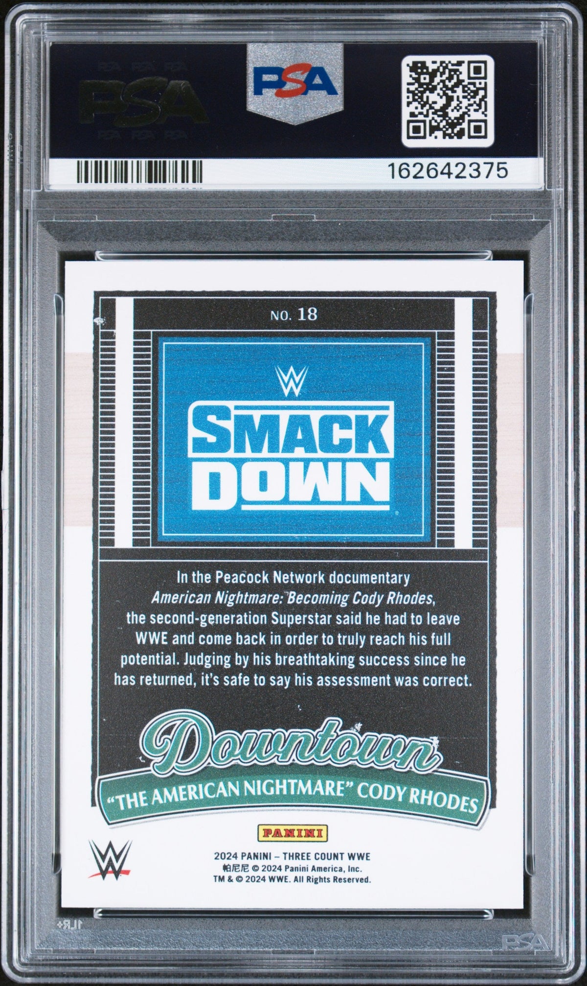 Cody Rhodes 2024 Panini Three Count WWE Downtown! Case Hit SSP #18 PSA 8