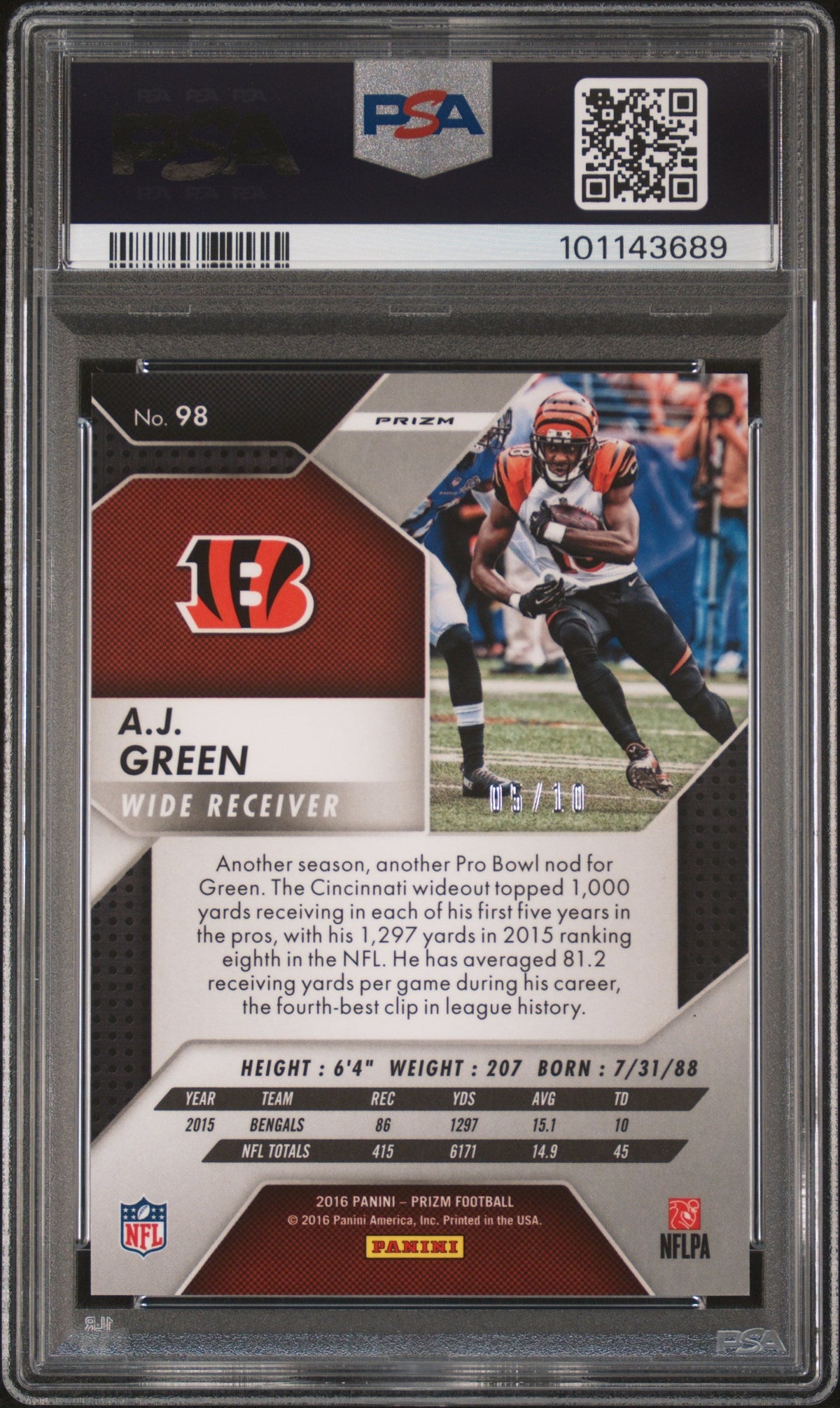 A.J. Green 2016 Panini Prizm Gold Prizm 5/10 #98 PSA 9