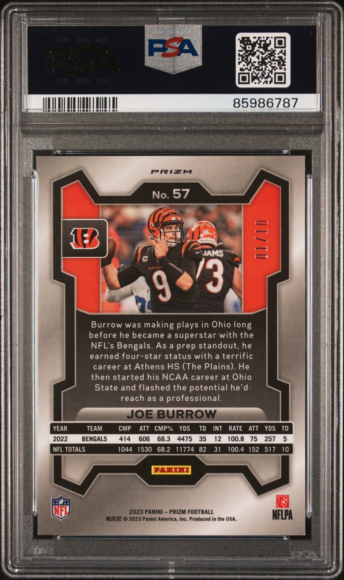 Joe Burrow 2023 Panini Prizm Gold Shimmer 1/10 #57 PSA 8
