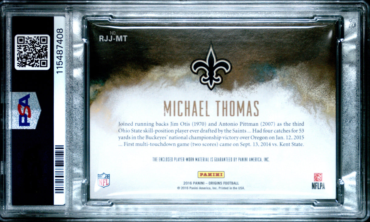 Michael Thomas 2016 Panini Origins Rookie Jumbo Jersey Rke Jmb Jsy-Blk Nfl Shield 1/1 #RJJMT PSA 8