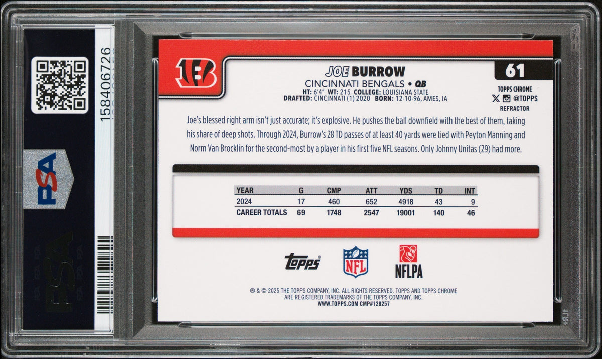 Joe Burrow 2025 Topps Chrome Refractor #61 PSA 10
