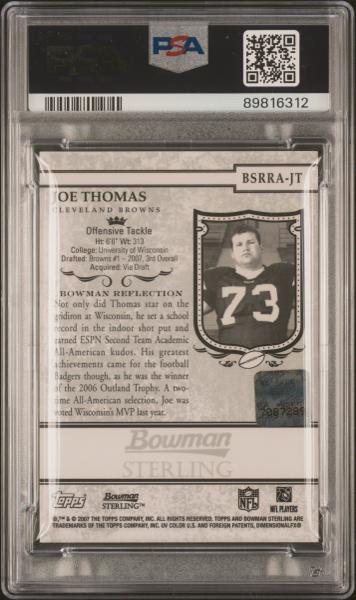 Joe Thomas 2007 Bowman Sterling Rookie Relics Autograph #BSRRA-JT PSA 10