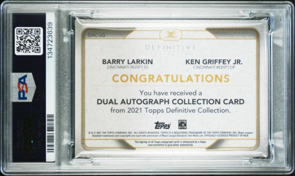 Barry Larkin/Ken Griffey Jr. 2021 Topps Definitive Dual Autograph Collection 5/35 #DAC-LG PSA 10
