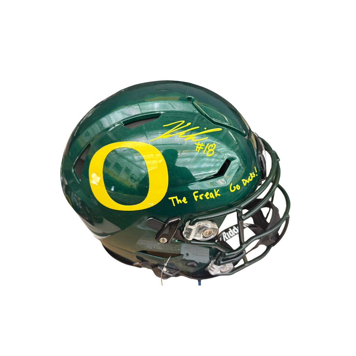 Kenyon Sadiq Autographed "The Freak & Go Ducks!" Dark Green Speed-Flex Authentic Football Helmet