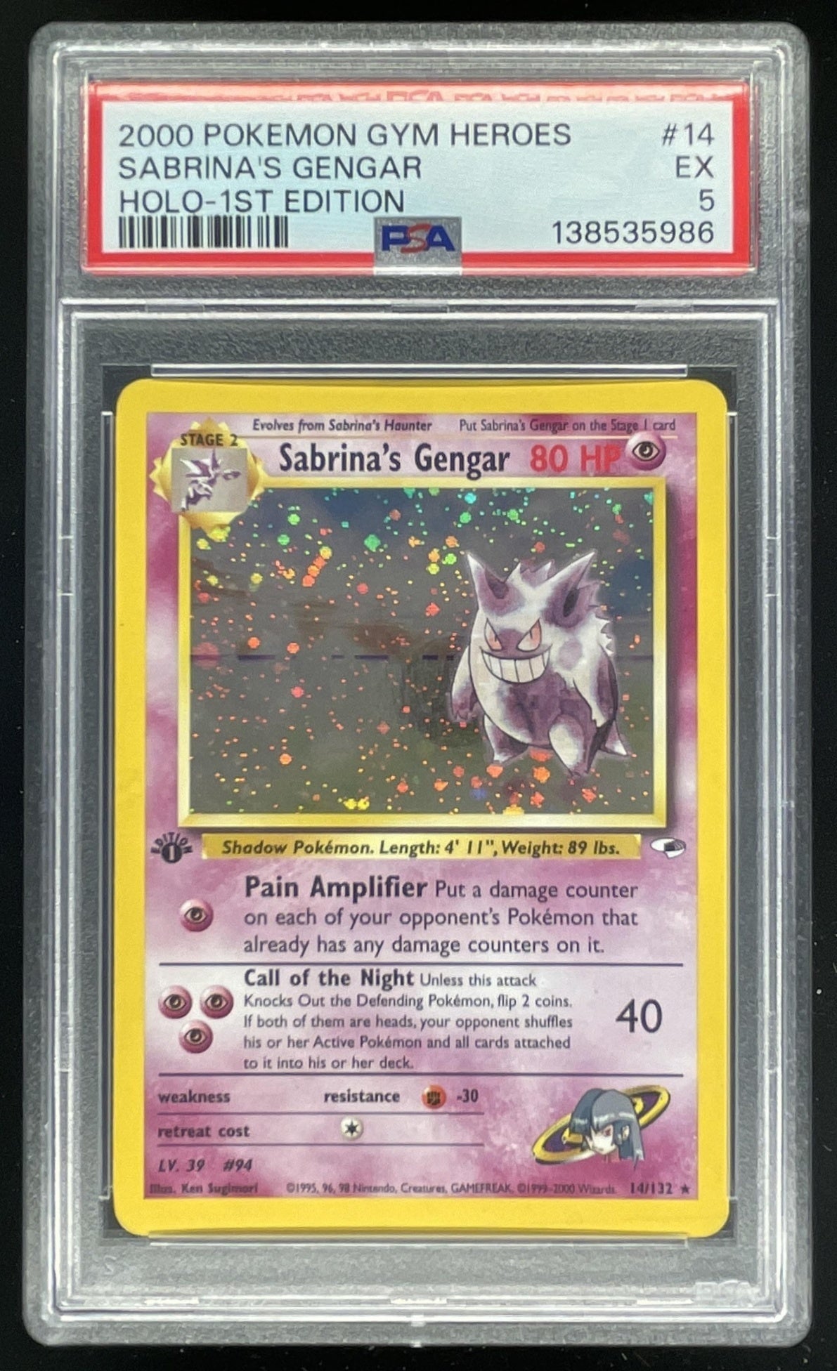 2000 Pokemon Gym Heroes 1st Edition #14/132 Sabrina's Gengar Holo PSA 5