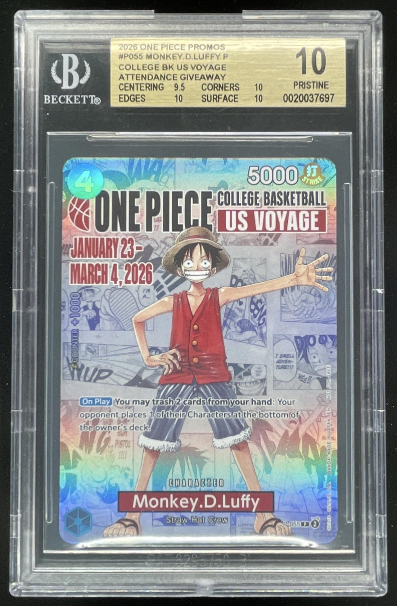 2025 One Piece Promos College Basketball US Voyage Monkey D Luffy BGS 10