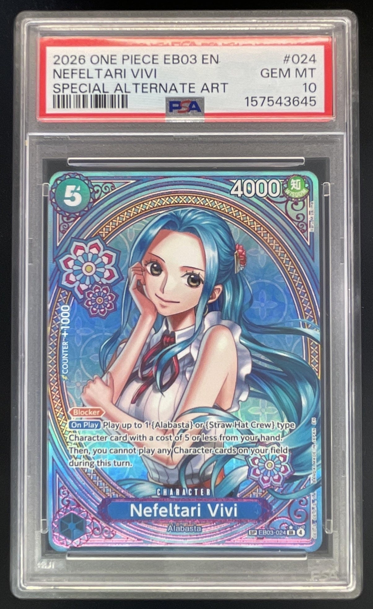 2026 One Piece EB03 EN #024 Nefeltari Vivi Special Alternate Art PSA 10