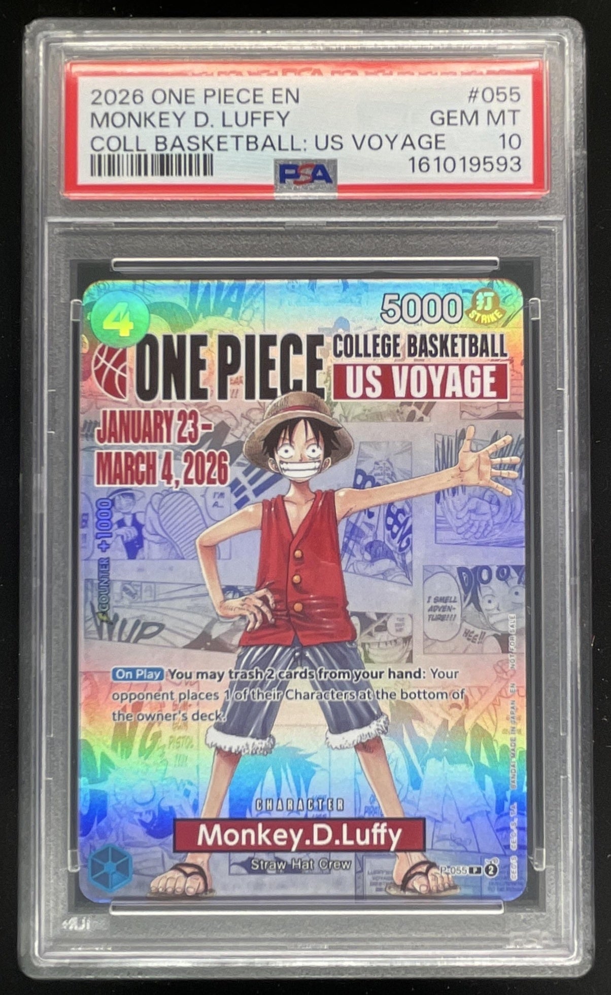 2026 One Piece College Basketball US Voyage #P-055 Monkey D. Luffy PSA 10