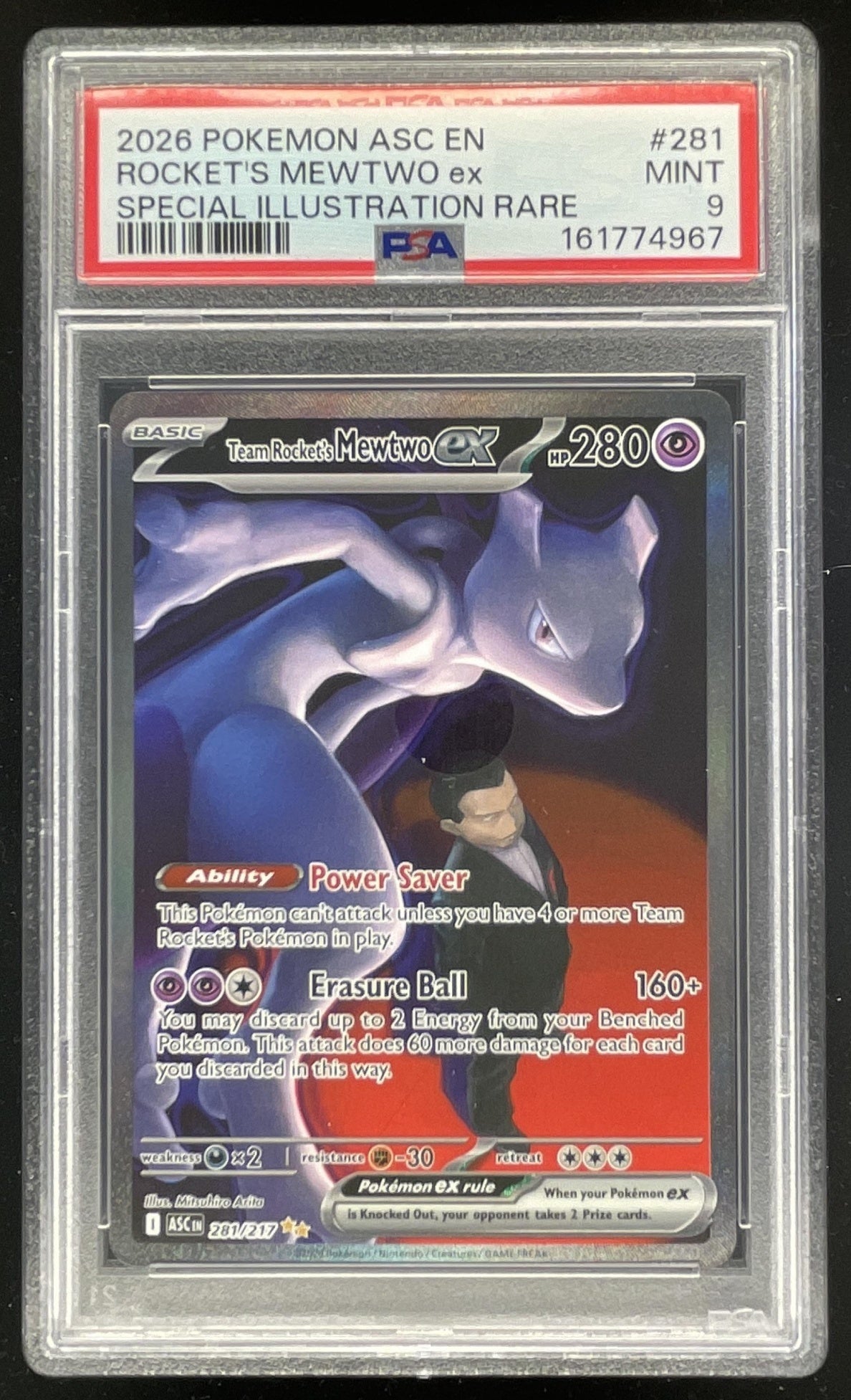 2026 Pokemon Ascended Heroes #281/217 Team Rocket's Mewtwo ex Special PSA 9