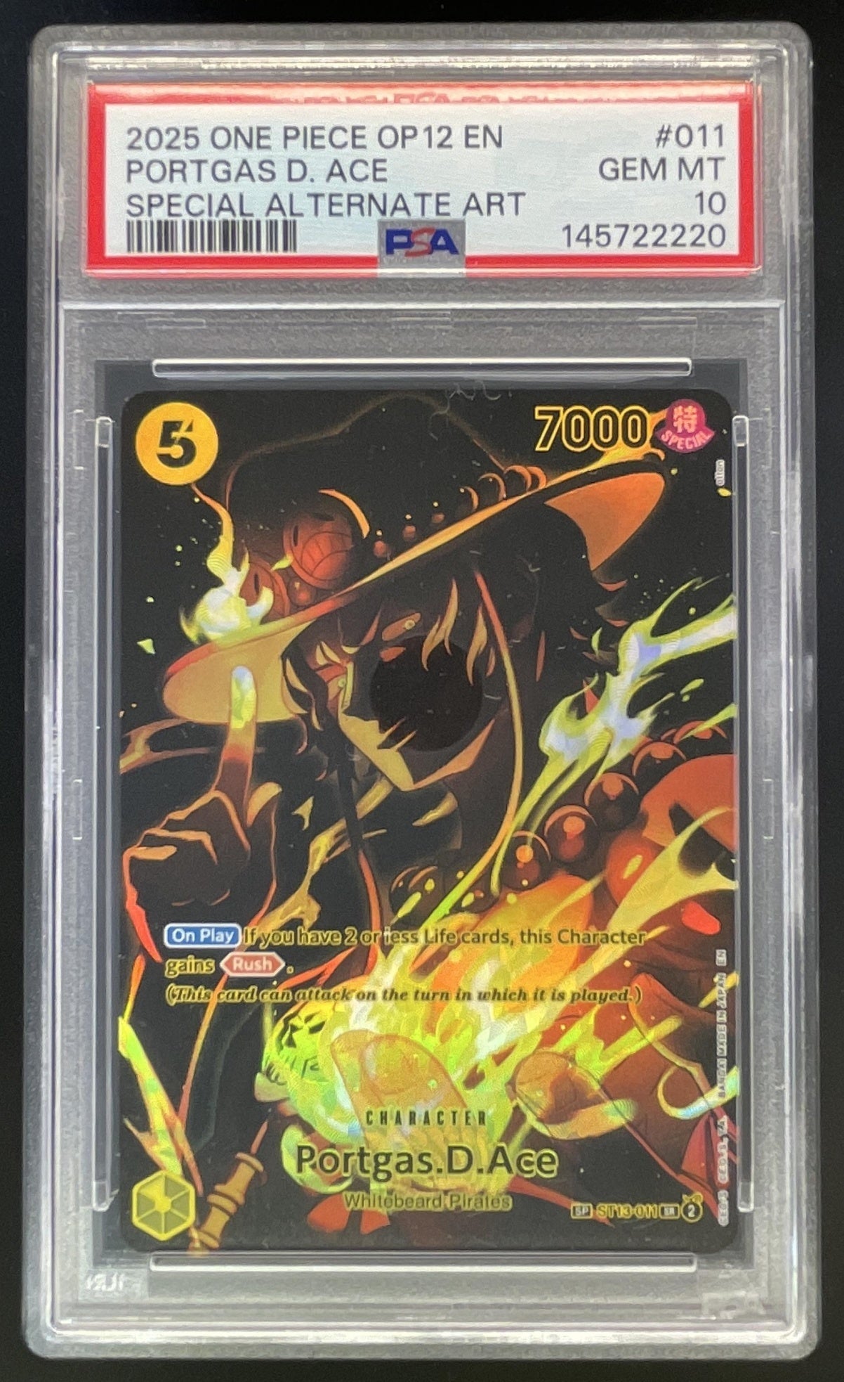 2025 One Piece OP12 EN #011 Portgas D. Ace Special Alternate Art PSA 10