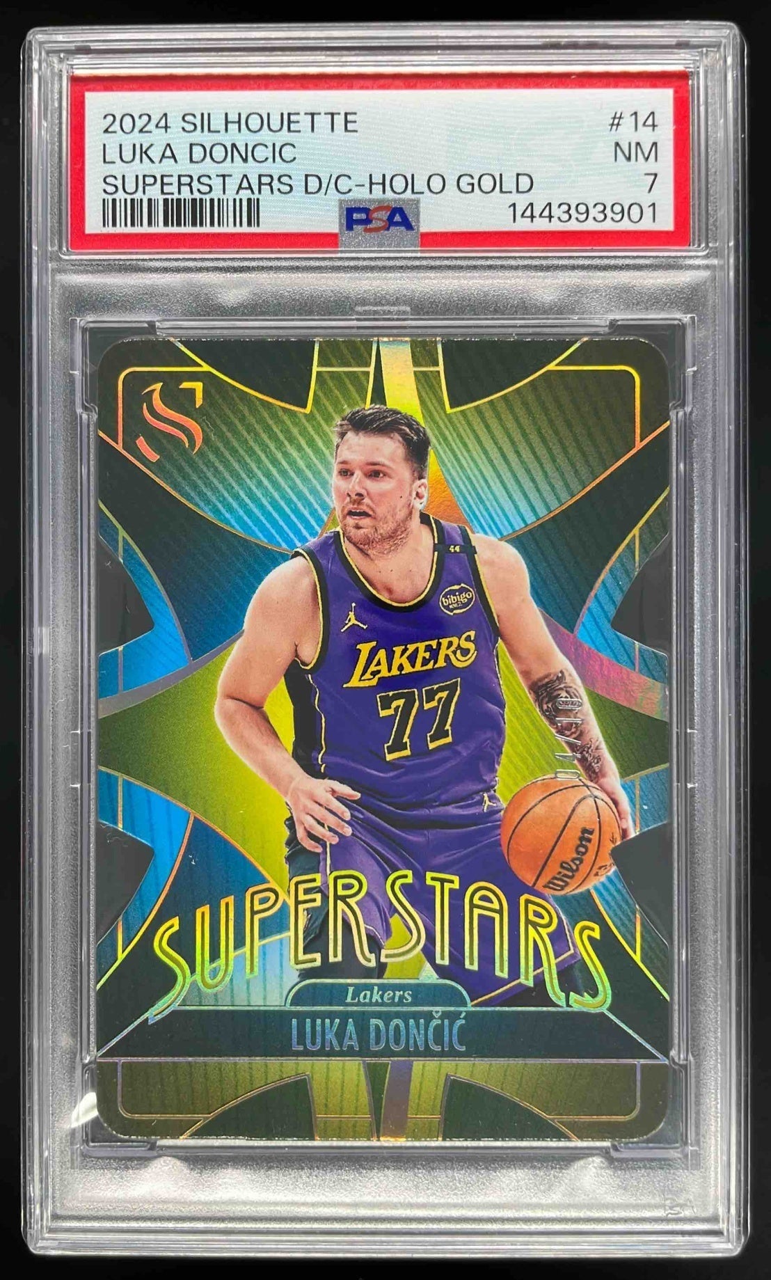 2024 Silhouette Superstars Die Cut Holo Gold Stars #14 Luka Doncic /10 PSA 7