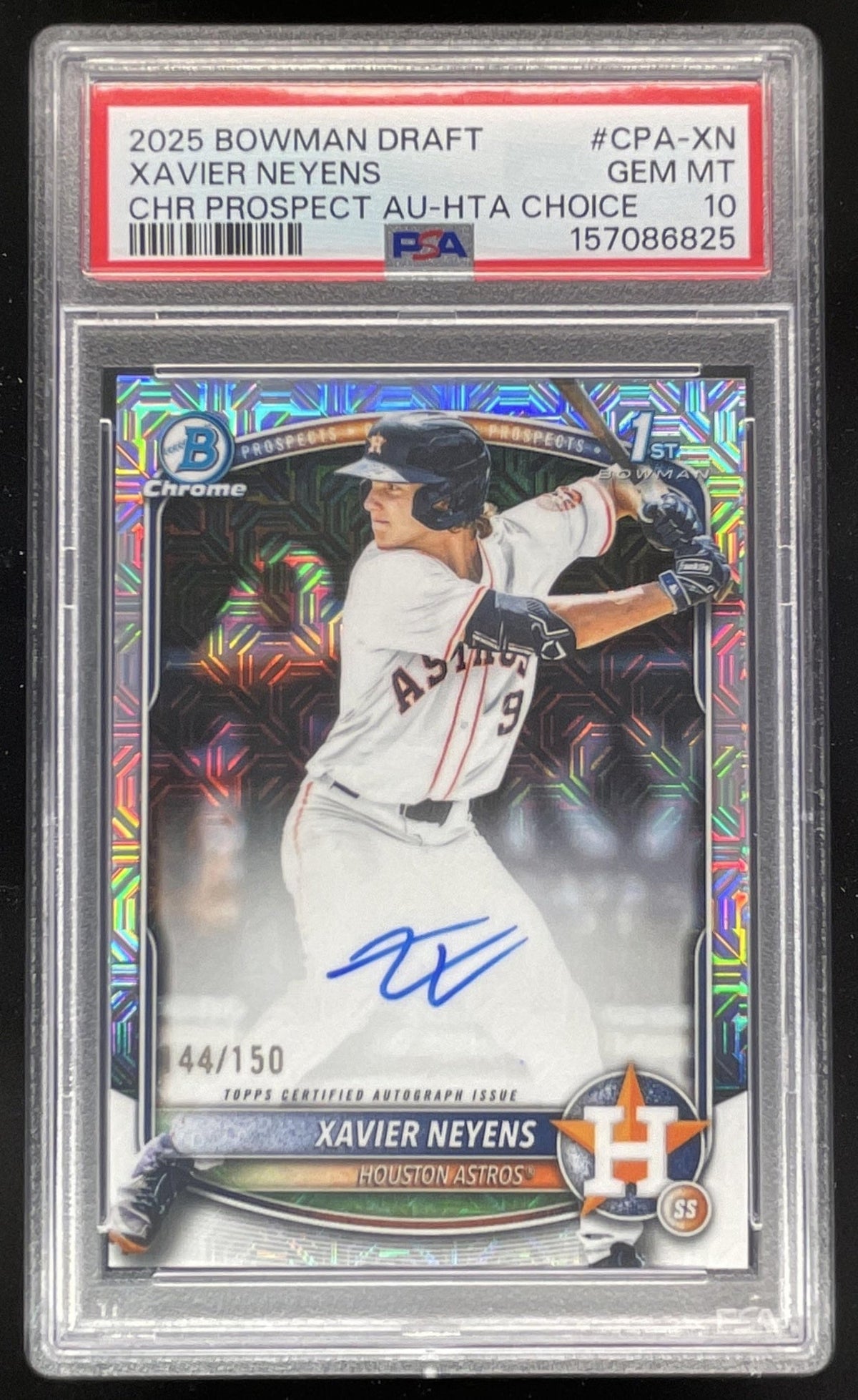 2025 Bowman Draft Chrome Prospect HTA Choice Xavier Neyens RC Auto /150 PSA 10