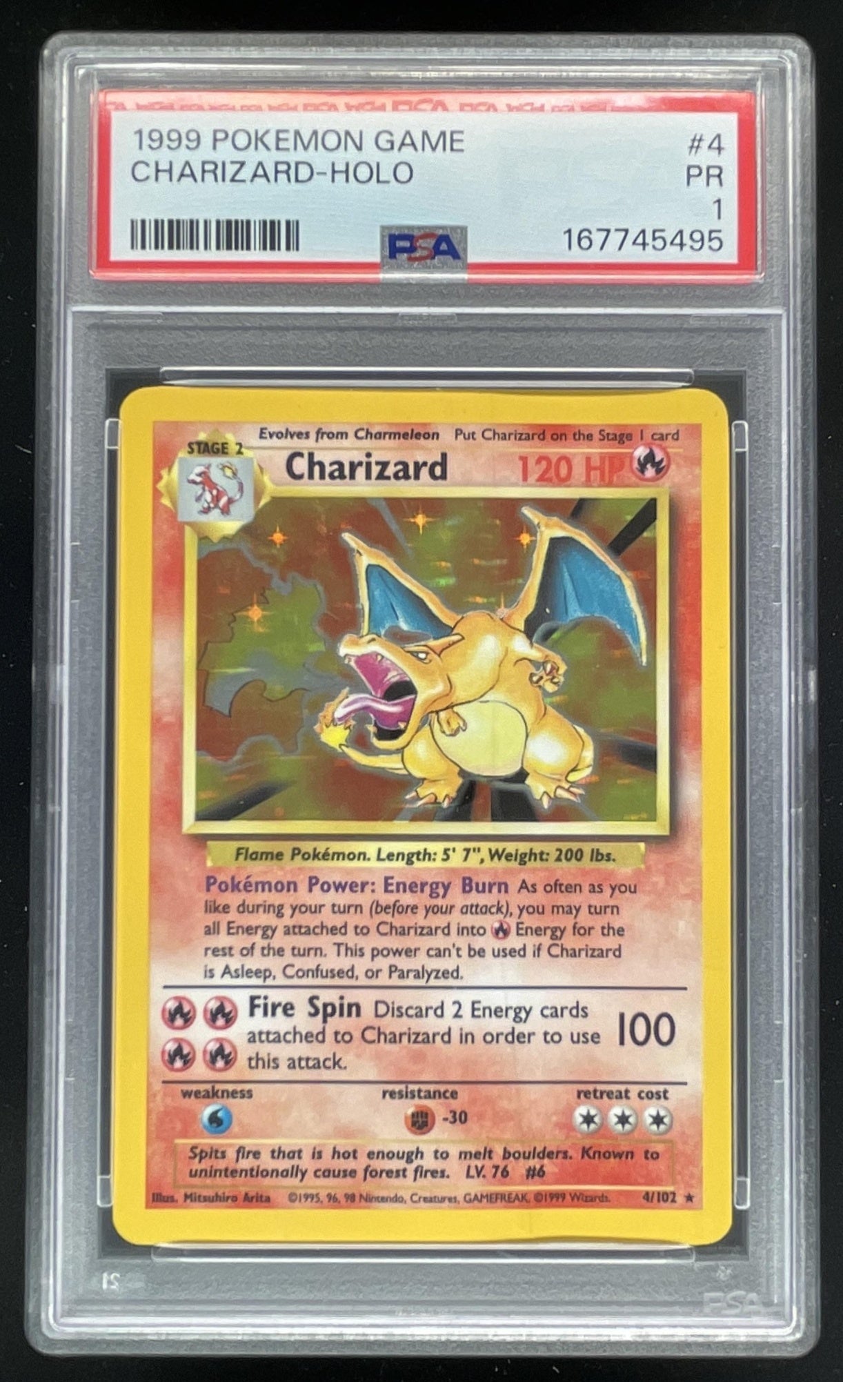 1999 Pokemon Unlimited Set #4/102 Charizard Rare Holo PSA 1