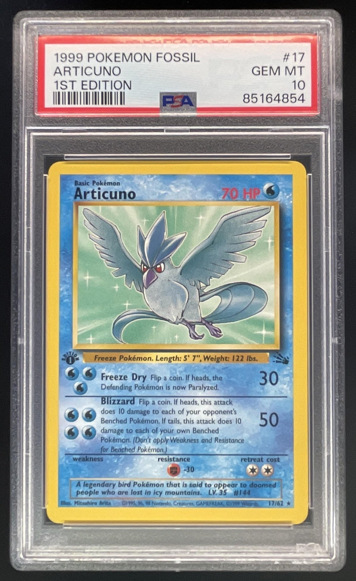 1999 Pokemon Fossil 1st Edition #17/62 Articuno PSA 10