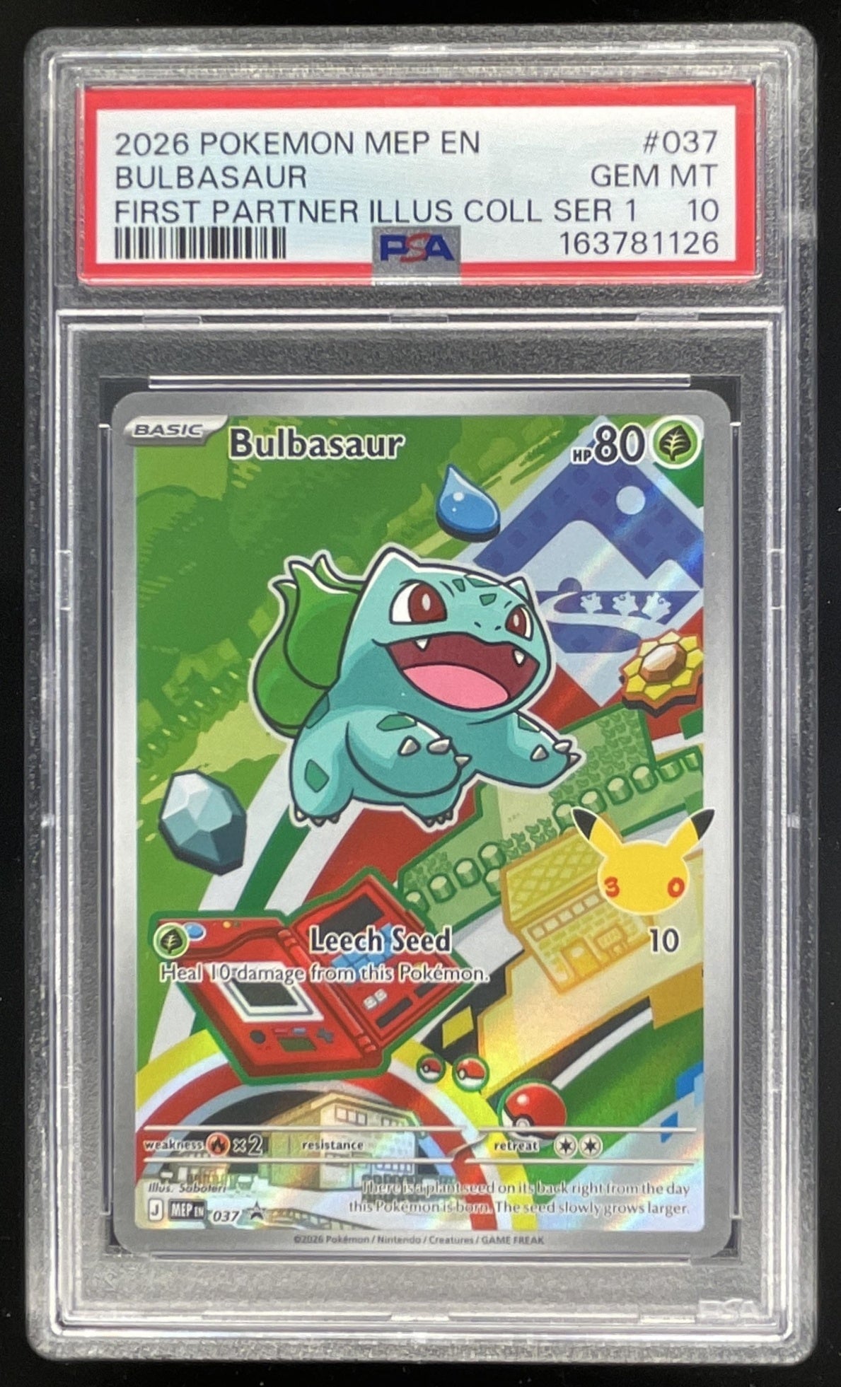 2026 Pokemon Black Star Promos #037 Bulbasaur First Partner Illustration PSA 10
