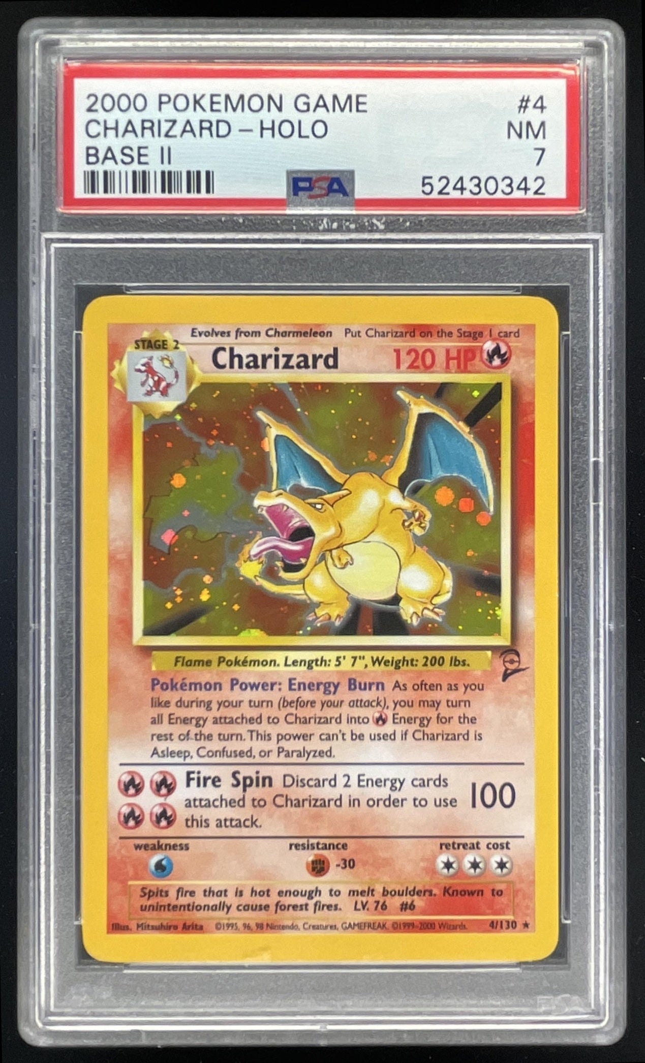 2000 Pokemon Set 2 #4/130 Charizard Holo PSA 7