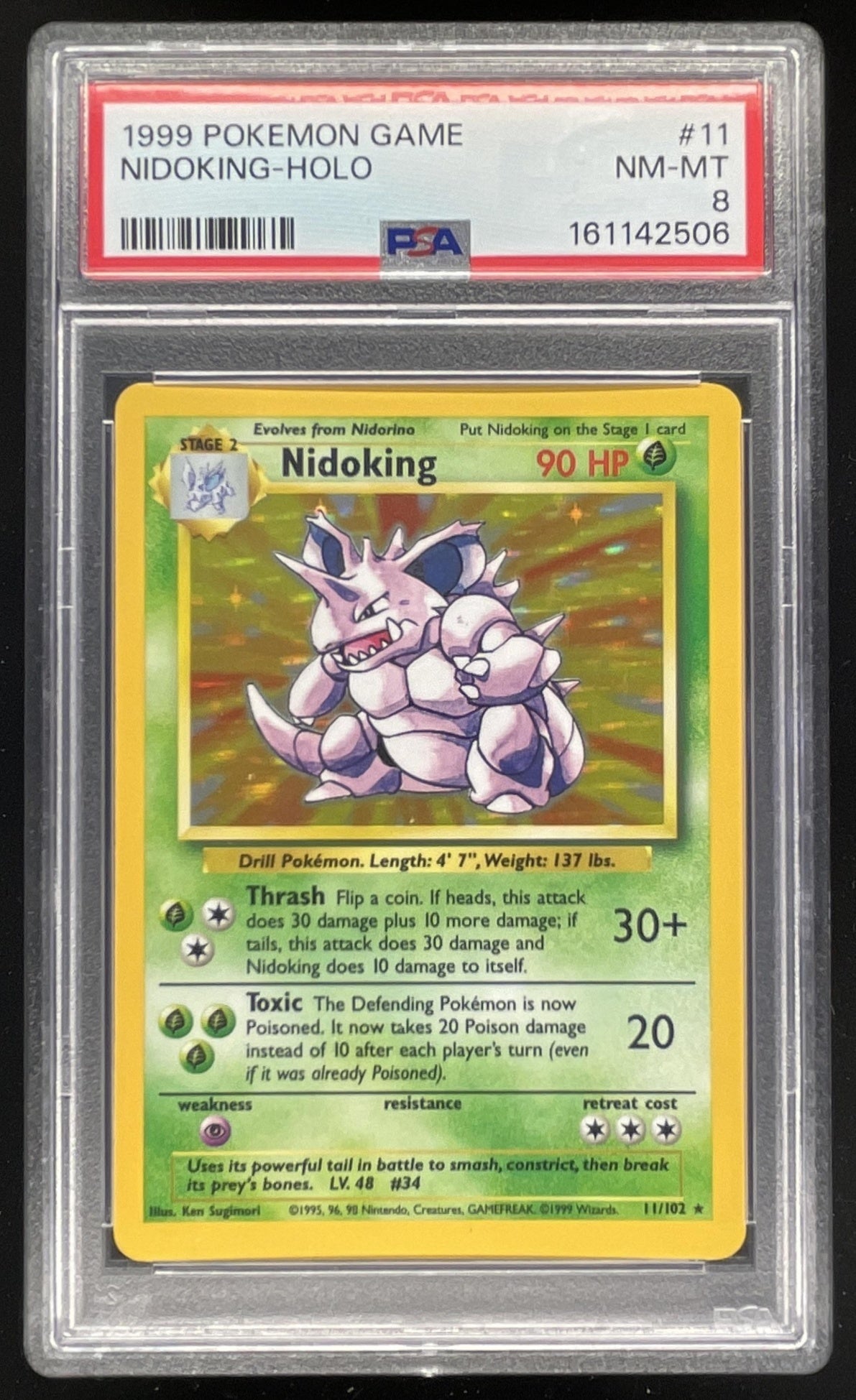 1999 Pokemon Unlimited Set #11/102 Nidoking Rare Holo PSA 8
