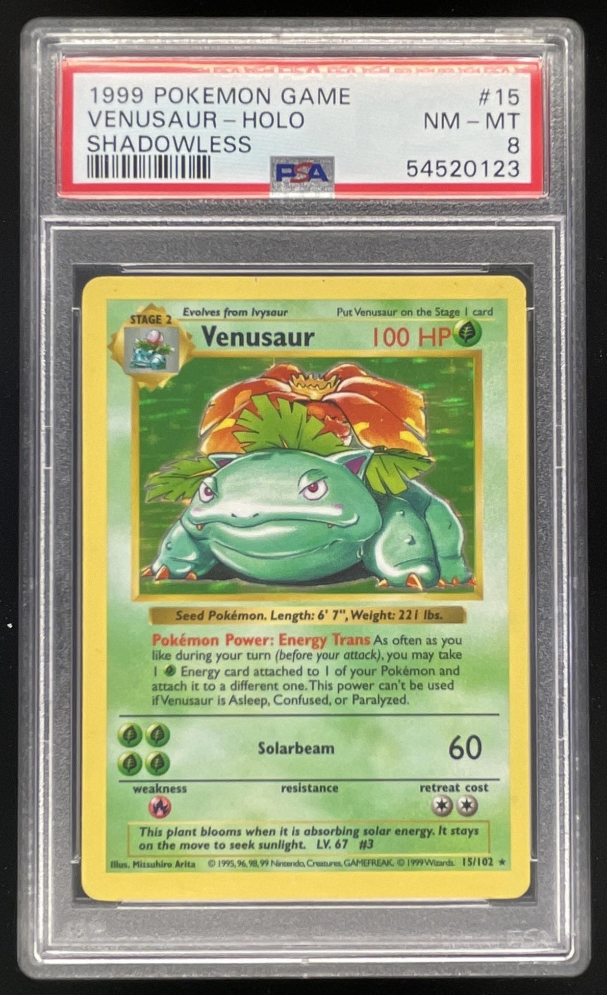 1999 Pokemon Shadowless Set #15/102 Venusaur Holo PSA 8 Shadowless