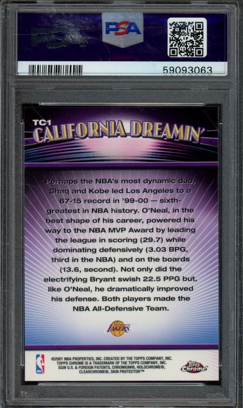 2000 Topps Chrome Combos Kobe Bryant/Shaquille O'Neal #TC1 PSA 10