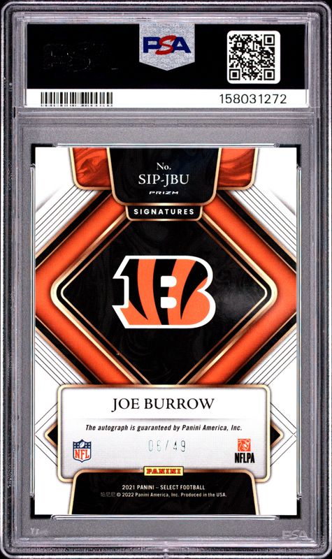 2021 Panini Select Signatures Prizm Joe Burrow #SIPJBU PSA 9