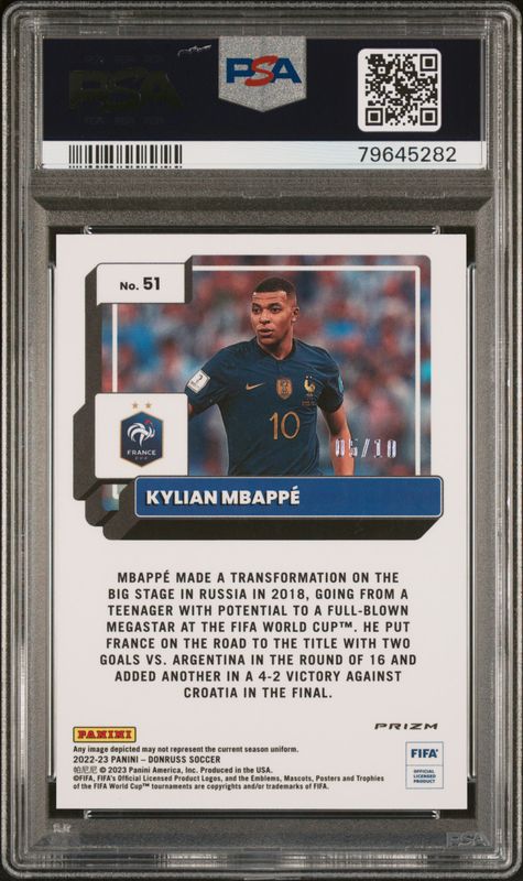 2022 Panini Donruss FIFA Kylian Mbappe #51 Optic-Gold PSA 9