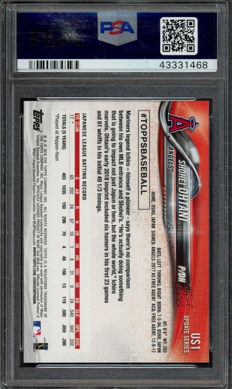 2018 Topps Update Shohei Ohtani #US1 PSA 10