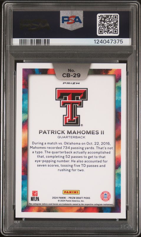2024 Panini Prizm Draft Picks Black Color Blast Patrick Mahomes II #CB29 PSA 9
