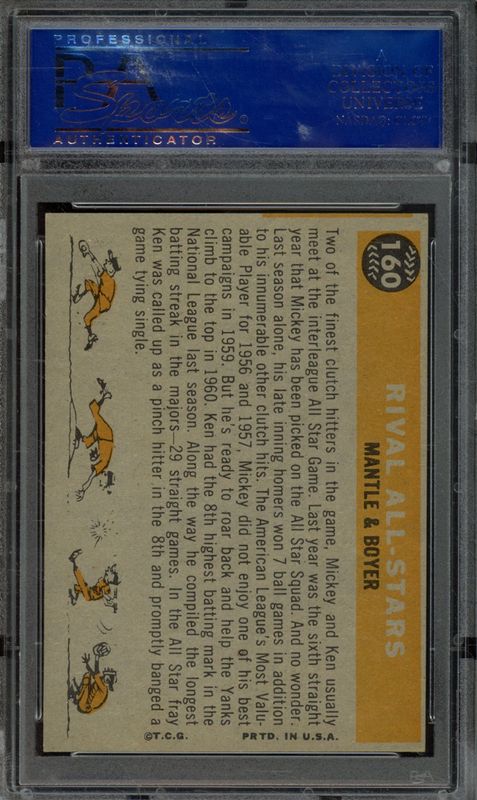 1960 Topps Rival All Stars #160 Mantle & Boyer PSA 7