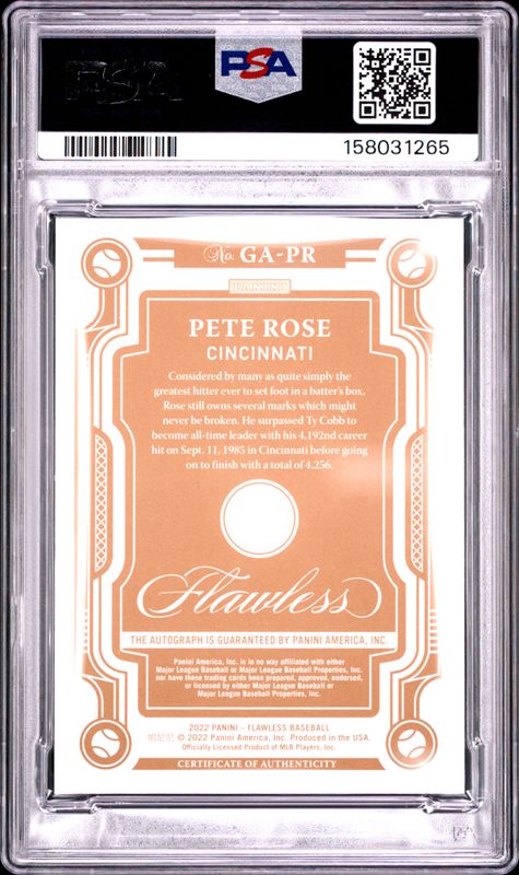 2022 Panini Flawless Greats Autographs Pete Rose #GAPR Gold PSA 10