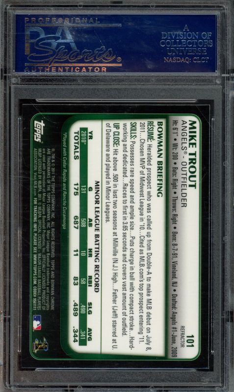 2011 Bowman Chrome Draft Mike Trout #101 Refractor PSA 10