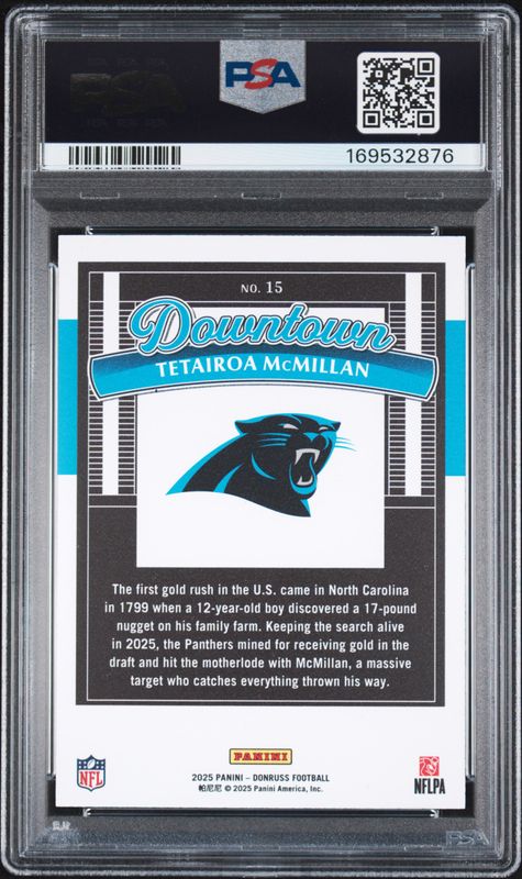 2025 Panini Donruss Downtown Tetairoa Mcmillan #15 PSA 9