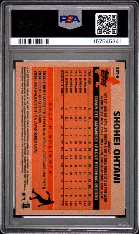2018 Topps Chrome 1983 Topps Shohei Ohtani #83T-6 PSA 10