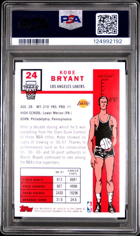 2007 Topps Kobe Bryant #24 1957-58 Variation PSA 10