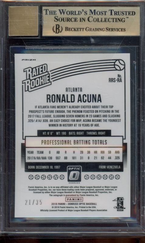 2018 Donruss Optic Rated Rookies Signatures Red Ronald Acuna/35 #RRSRA BGS 9.5