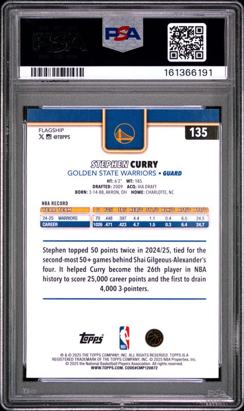 2025 Topps Stephen Curry #135 Black PSA 7