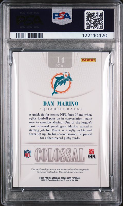 2013 Panini National Treasures Colossal Jersey Number Signature Dan Marino #14 PSA 10