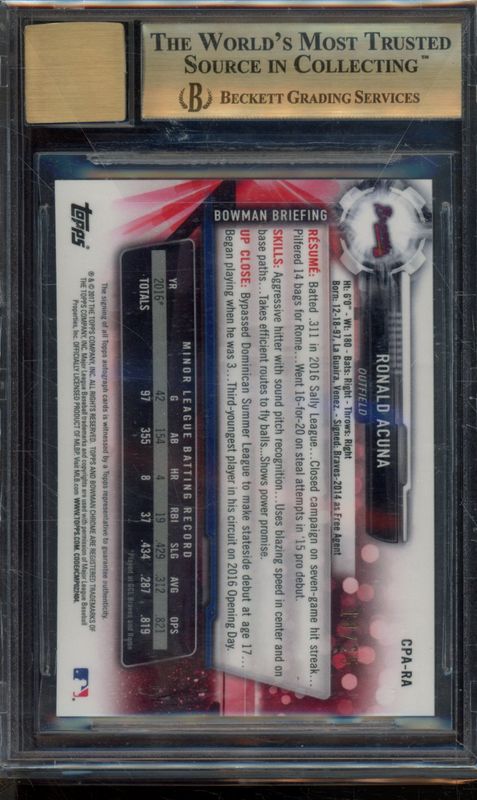 2017 BOWMAN CHROME RONALD ACUNA JR ORANGE SHIMMER AUTO BGS 9.5 AUTO 10